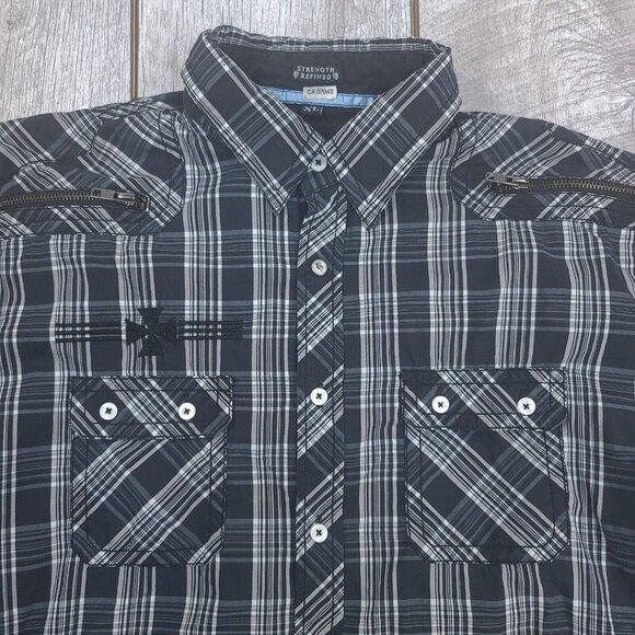 Roar Men Biker Rockabilly Shirt Size XL Black Plaid Strength Refined Long Sleeve - Picture 4 of 10
